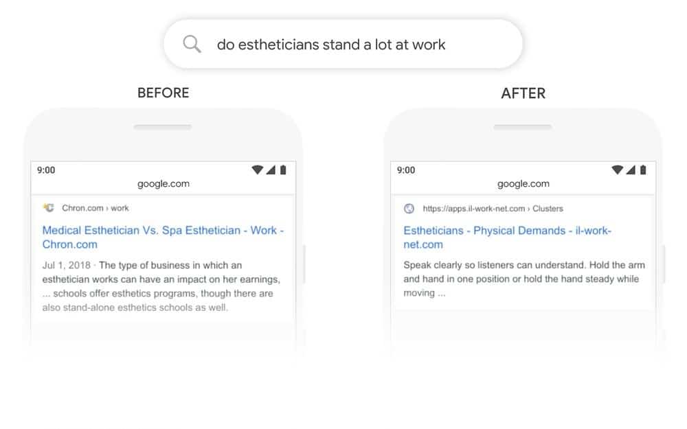 גוגל BERT - דוגמה לתוצאות החיפוש